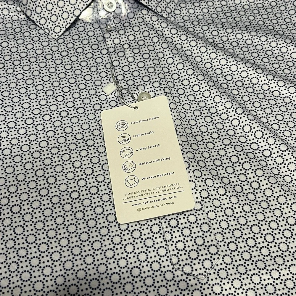 NWT Collars and Co Dress Collar Polo Shirt Men S Purple Geometric Print Stretch
